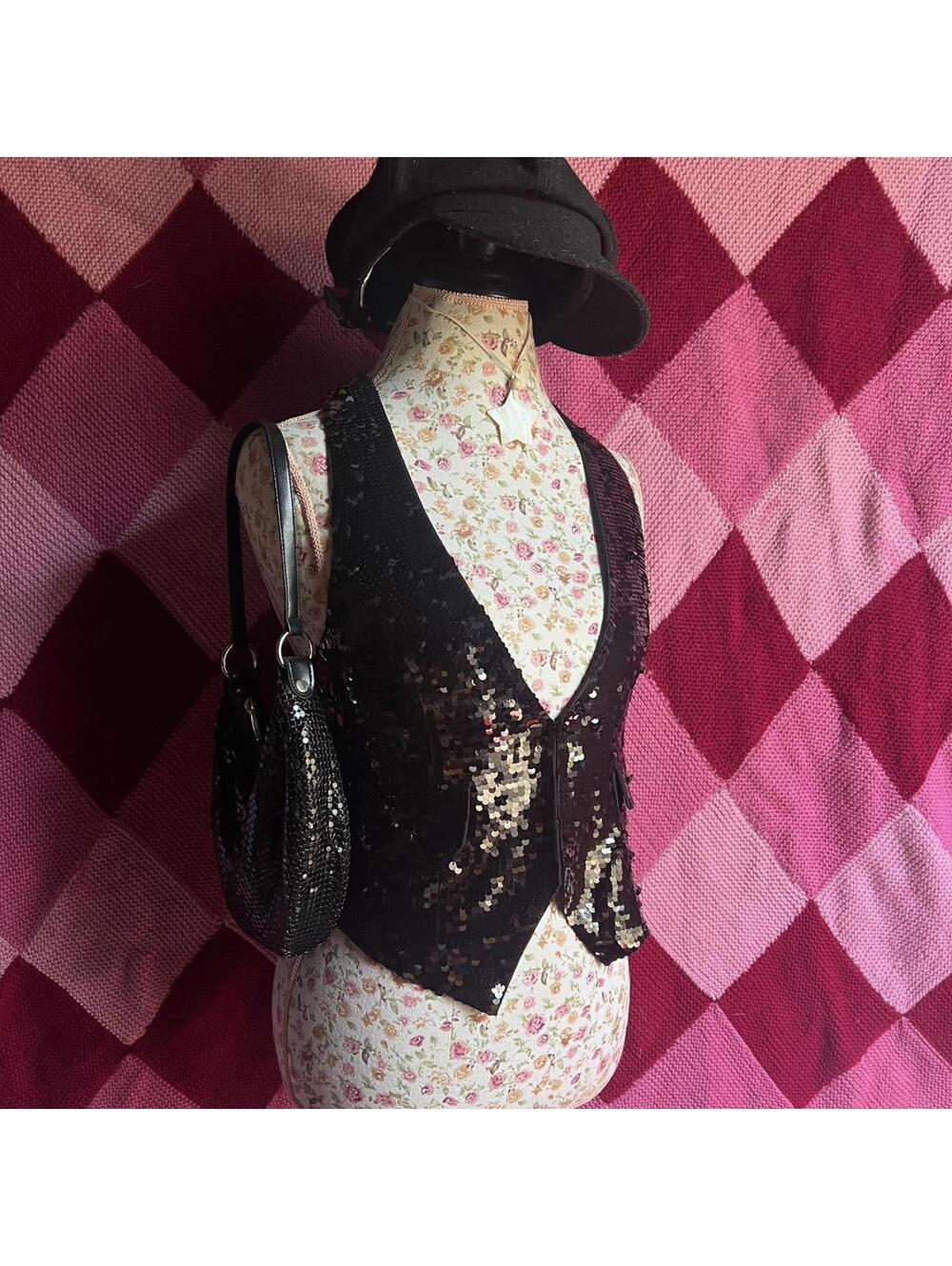 y2k black sequin sparkly vest